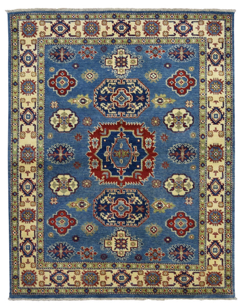 Blue and Red Fine Pakistan Kazak Area Rug 4'3X6'