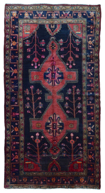 Persian Rug Hand Knotted Oriental Rug Semi-Antique Persian Hamadan Runner Rug 4'11X9'6