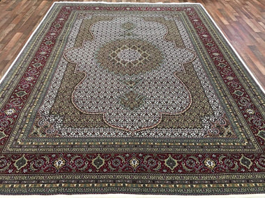 Persian Rug Hand Knotted Oriental Rug Very Fine Silk Mahi Tabriz Area Rug 9'1x12'2