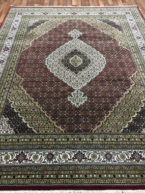 Persian Rug Hand Knotted Oriental Rug Very Fine White Silk Mahi Tabriz Area Rug 8'1x10'2