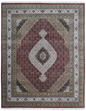 Persian Rug Hand Knotted Oriental Rug Very Fine White Silk Mahi Tabriz Area Rug 8'1x10'2